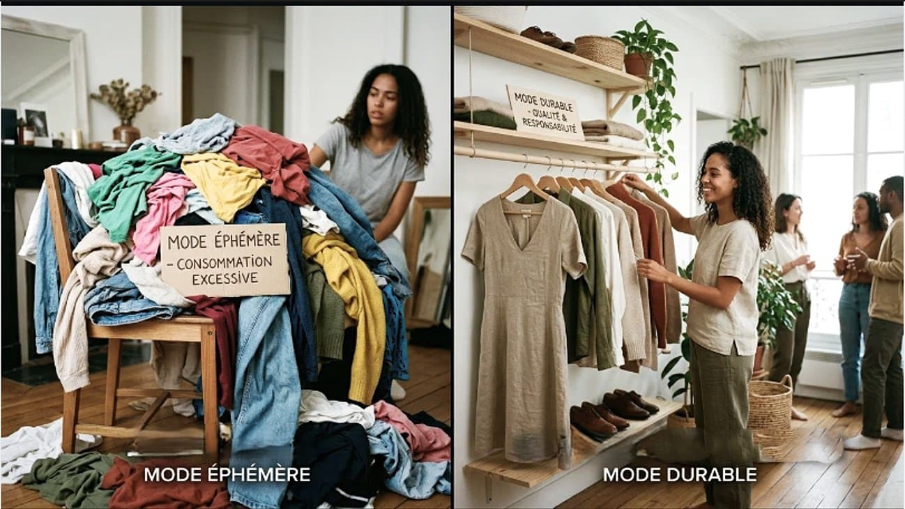 La mode durable et la mode jetable.👟👗👠🧤🧦👖🧣👚👢👒... 🛍️🛒 ...💭♻️🌱🤔